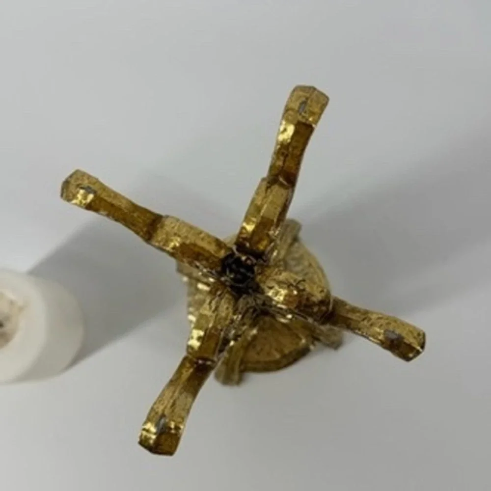Vintage Ornate‎ Gold Tone Metal Candlestick Holder With White Candle 10